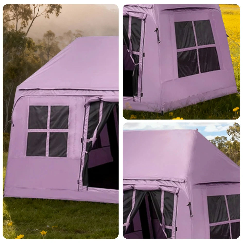 TREKKA Inflatable Cabin Camping Tent - Fast Setup, Air-Beam Structure, Blackout Fabric, Spacious Family Shelter - Pink