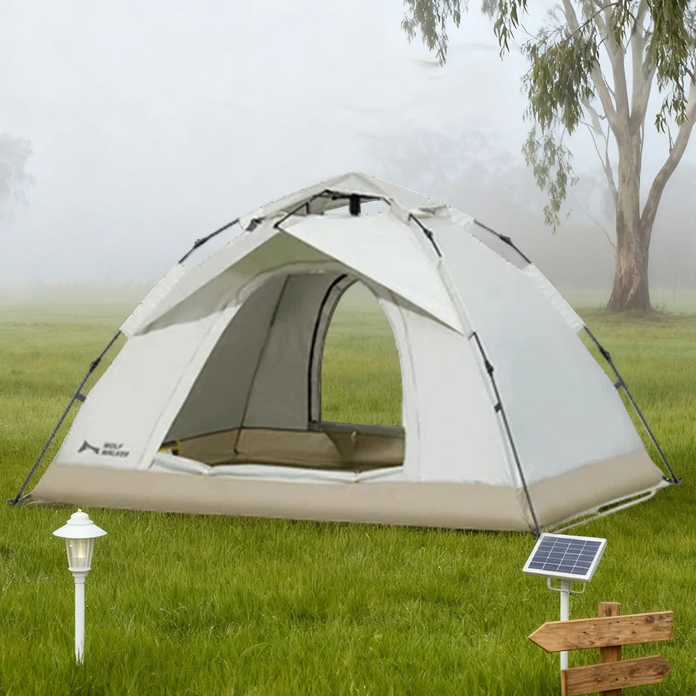 TREKKA Auto-Open Camping Tent UPF50 Plus - Silver-Coated Sun Protection, Dual Doors, Lightweight 2-3 Person Shelter - Off White