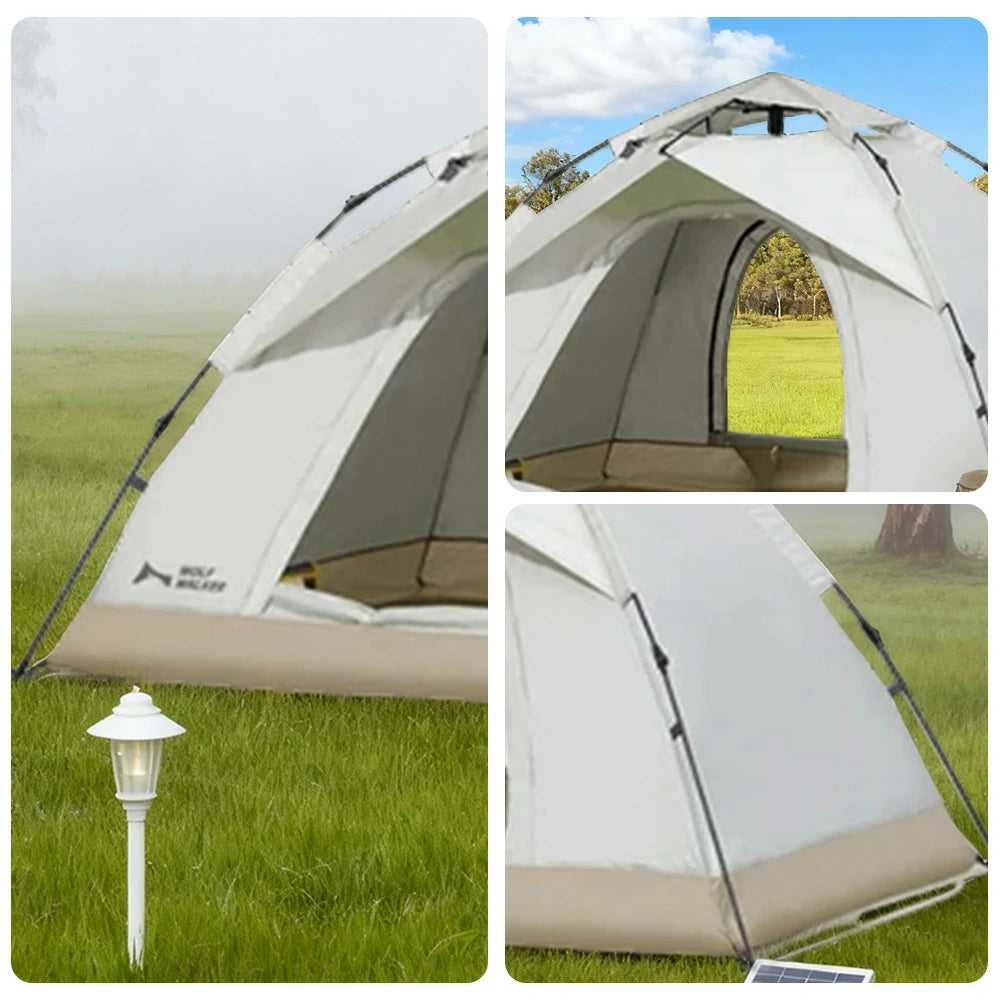 TREKKA Auto-Open Camping Tent UPF50 Plus - Silver-Coated Sun Protection, Dual Doors, Lightweight 2-3 Person Shelter - Off White