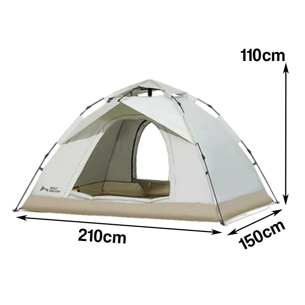 TREKKA Auto-Open Camping Tent UPF50 Plus - Silver-Coated Sun Protection, Dual Doors, Lightweight 2-3 Person Shelter - Off White