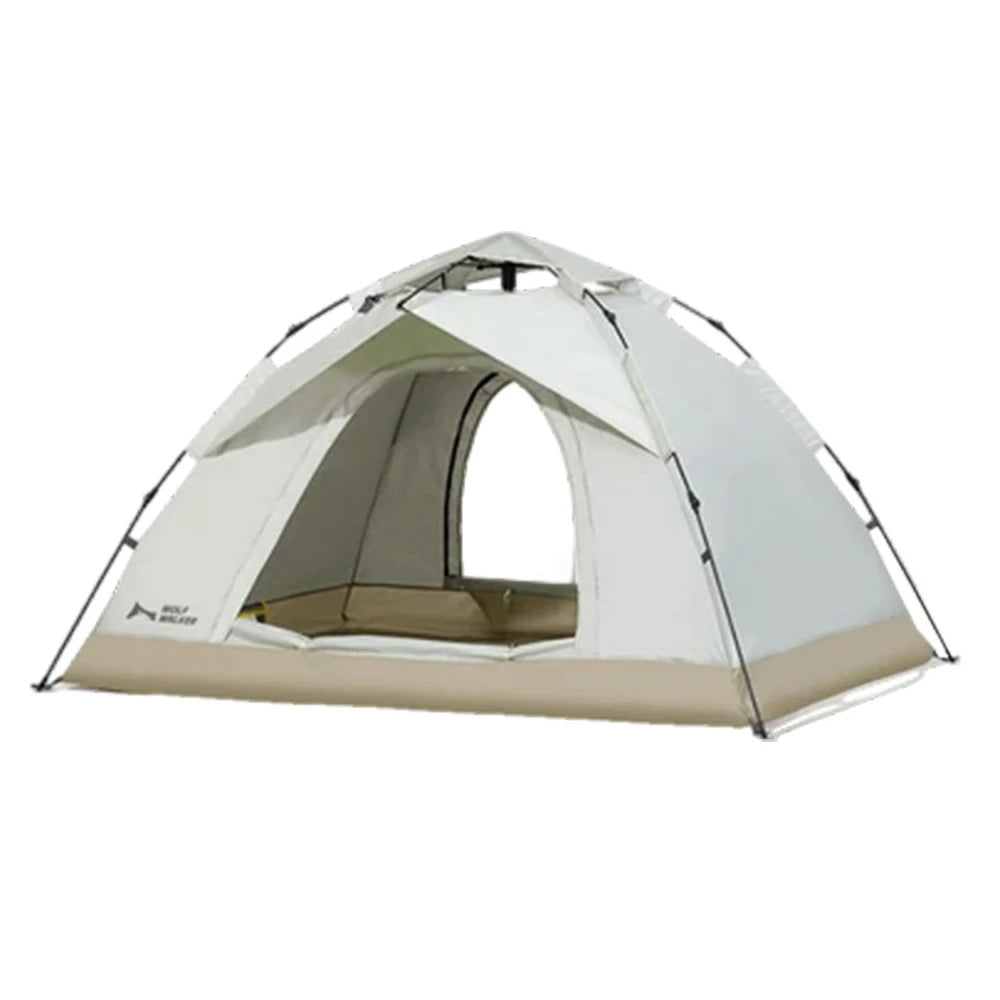 TREKKA Auto-Open Camping Tent UPF50 Plus - Silver-Coated Sun Protection, Dual Doors, Lightweight 2-3 Person Shelter - Off White