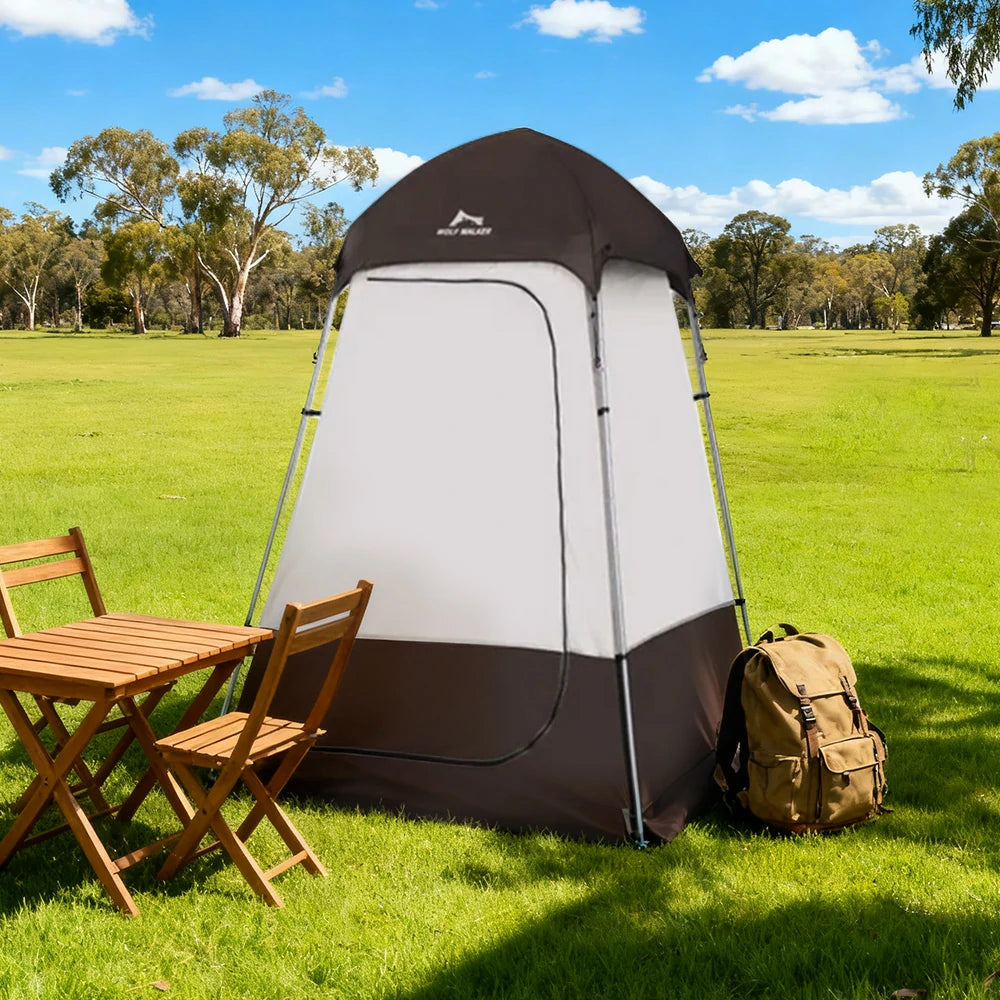 TREKKA Outdoor Camping Shower & Changing Tent - Privacy Protection, Silver-Coated Fabric, Quick Setup Portable Shelter - Brown
