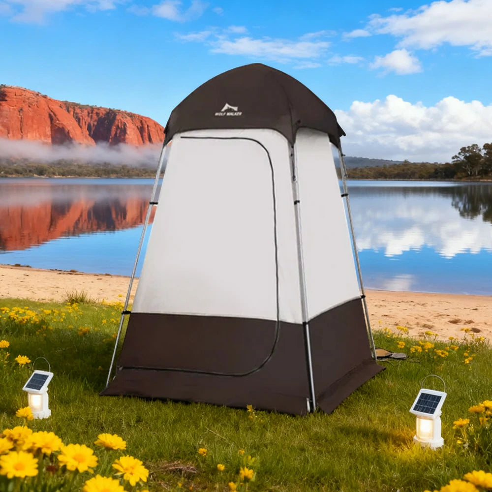 TREKKA Outdoor Camping Shower & Changing Tent - Privacy Protection, Silver-Coated Fabric, Quick Setup Portable Shelter - Brown