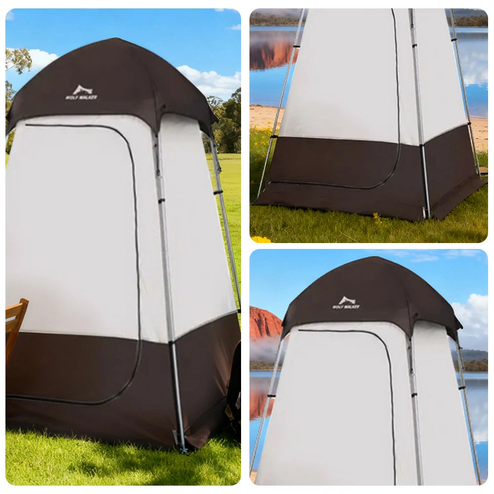 TREKKA Outdoor Camping Shower & Changing Tent - Privacy Protection, Silver-Coated Fabric, Quick Setup Portable Shelter - Brown