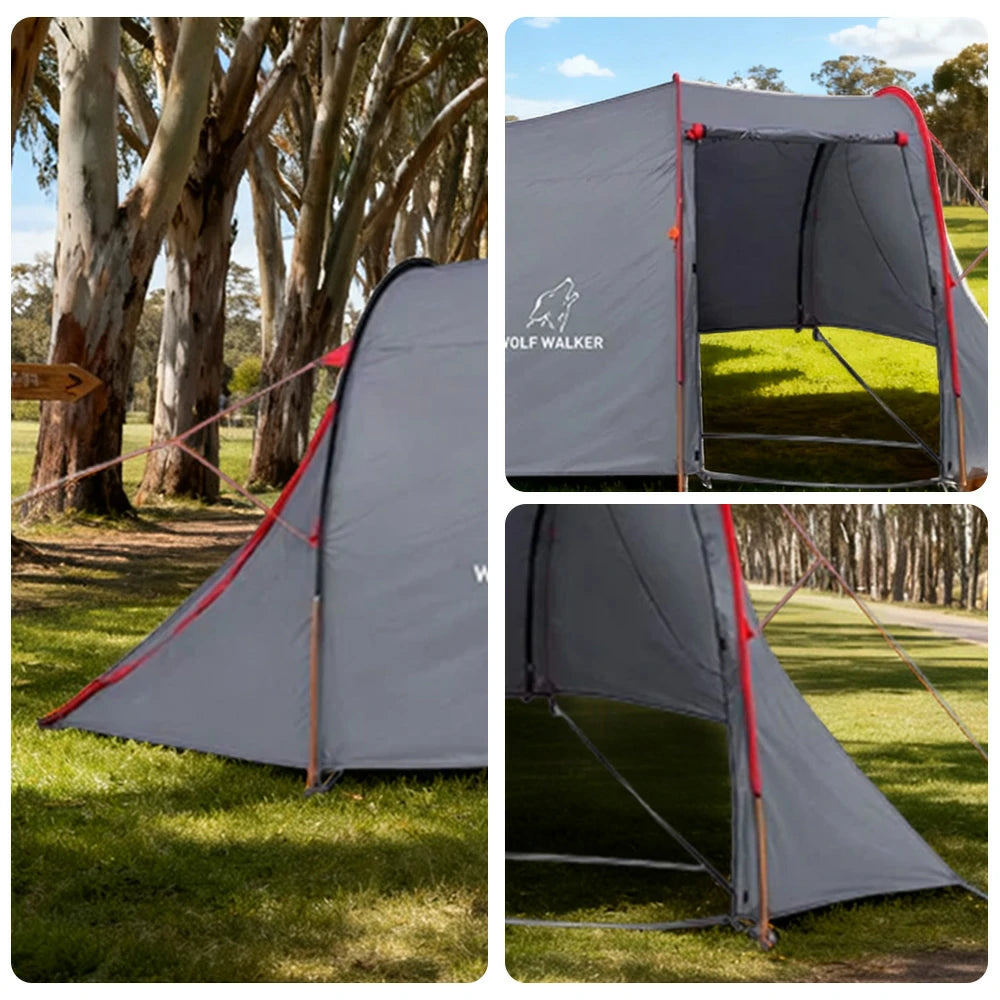 TREKKA Motorcycle Camping Tent with Extended Front Garage - Waterproof, Wind-Resistant, Spacious Touring Shelter - Grey