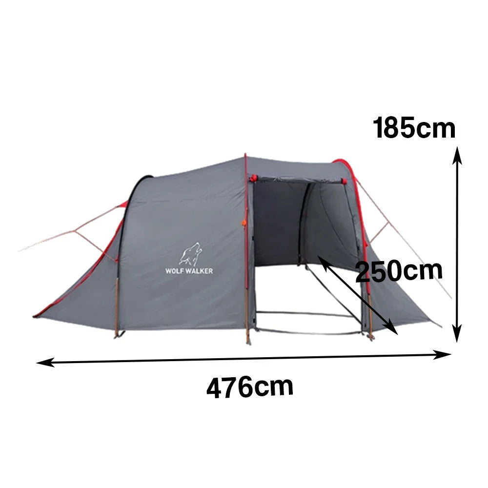 TREKKA Motorcycle Camping Tent with Extended Front Garage - Waterproof, Wind-Resistant, Spacious Touring Shelter - Grey