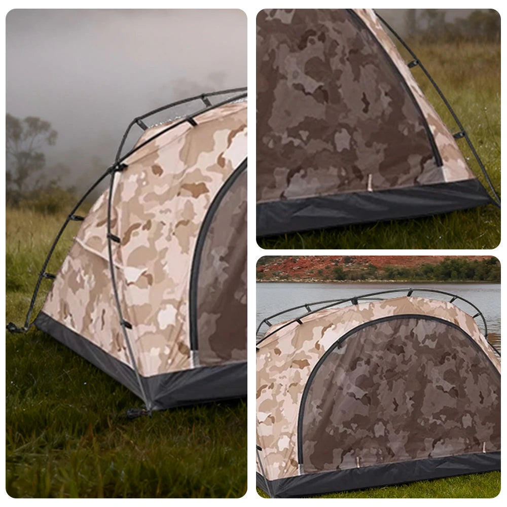 TREKKA Kangaroo-Style Camping Tent - Spacious Front Vestibule, Windproof & Waterproof, Stable Freestanding Shelter for 2 Person - Yellow Camo