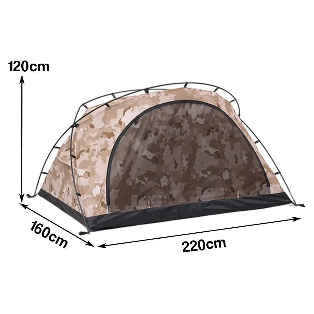 TREKKA Kangaroo-Style Camping Tent - Spacious Front Vestibule, Windproof & Waterproof, Stable Freestanding Shelter for 2 Person - Yellow Camo