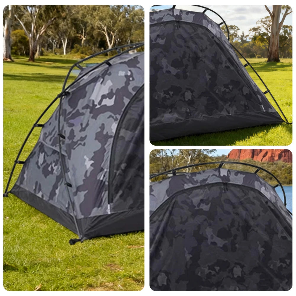 TREKKA Kangaroo-Style Camping Tent - Spacious Front Vestibule, Windproof & Waterproof, Stable Freestanding Shelter for 2 Person - Grey Camo