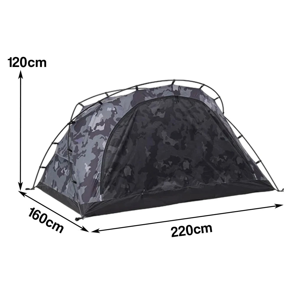 TREKKA Kangaroo-Style Camping Tent - Spacious Front Vestibule, Windproof & Waterproof, Stable Freestanding Shelter for 2 Person - Grey Camo