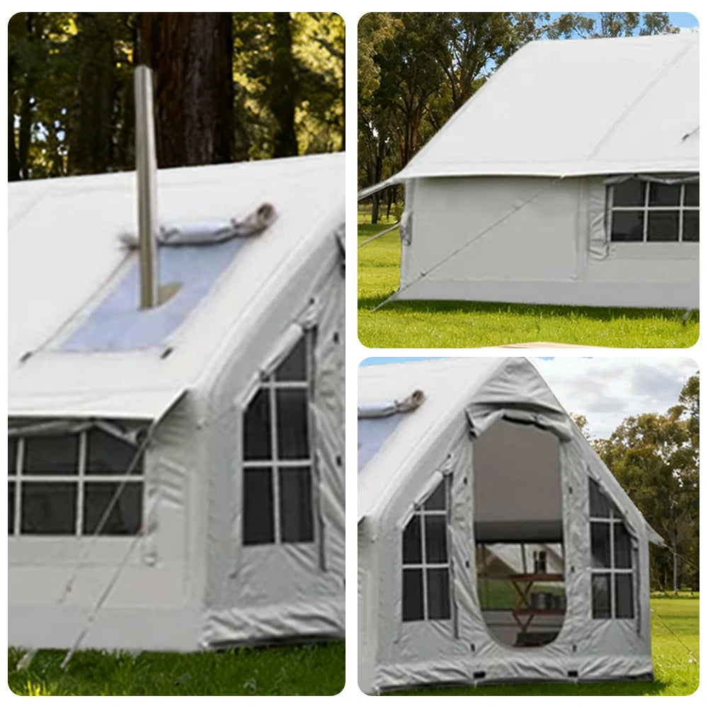 TREKKA 10 Square Meter Integrated Inflatable Camping Tent with Stove Jack & Air Pump - Wind-Resistant, Waterproof, Spacious All-Season Shelter - Grey