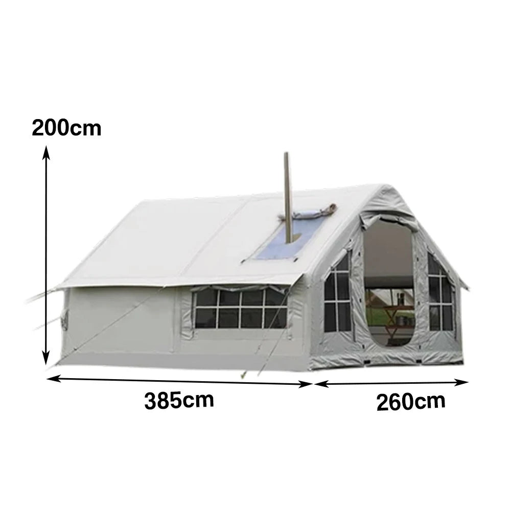 TREKKA 10 Square Meter Integrated Inflatable Camping Tent with Stove Jack & Air Pump - Wind-Resistant, Waterproof, Spacious All-Season Shelter - Grey