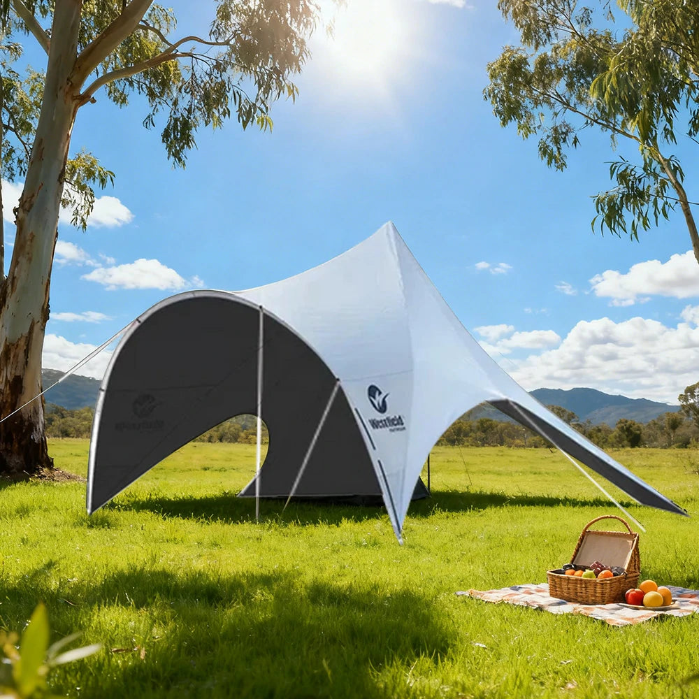 TREKKA Outdoor Sun Shelter Canopy - UV-Resistant Blackout Coating, Wide Shading Coverage, Stable Multi-Point Support - Fog White