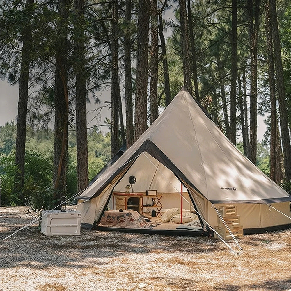 TREKKA 14 Square Meter Large Indian-Style Camping Tent - Durable Poly-Cotton Fabric, Spacious Interior, All-Season Outdoor Shelter - Beige