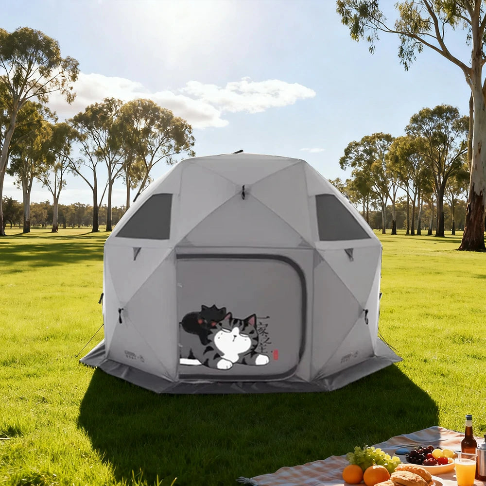 TREKKA Automatic Pop-Up Camping Tent - Instant Setup, Stable Dome Structure, Ventilated Windows, Spacious 2-4 Person Outdoor Shelter - Elephant Grey