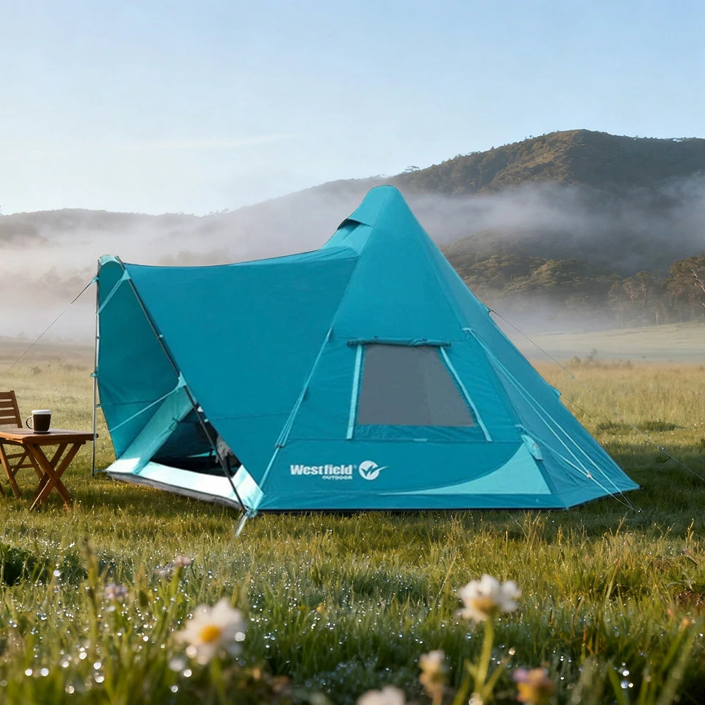 TREKKA 20 Square Meter Inflatable Cotton-Touch Tent - Integrated TPU Air Columns, Wind-Resistant, Waterproof, Spacious 4-8 Person Shelter - Blue
