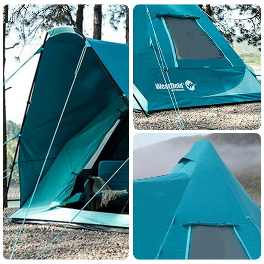 TREKKA 20 Square Meter Inflatable Cotton-Touch Tent - Integrated TPU Air Columns, Wind-Resistant, Waterproof, Spacious 4-8 Person Shelter - Blue