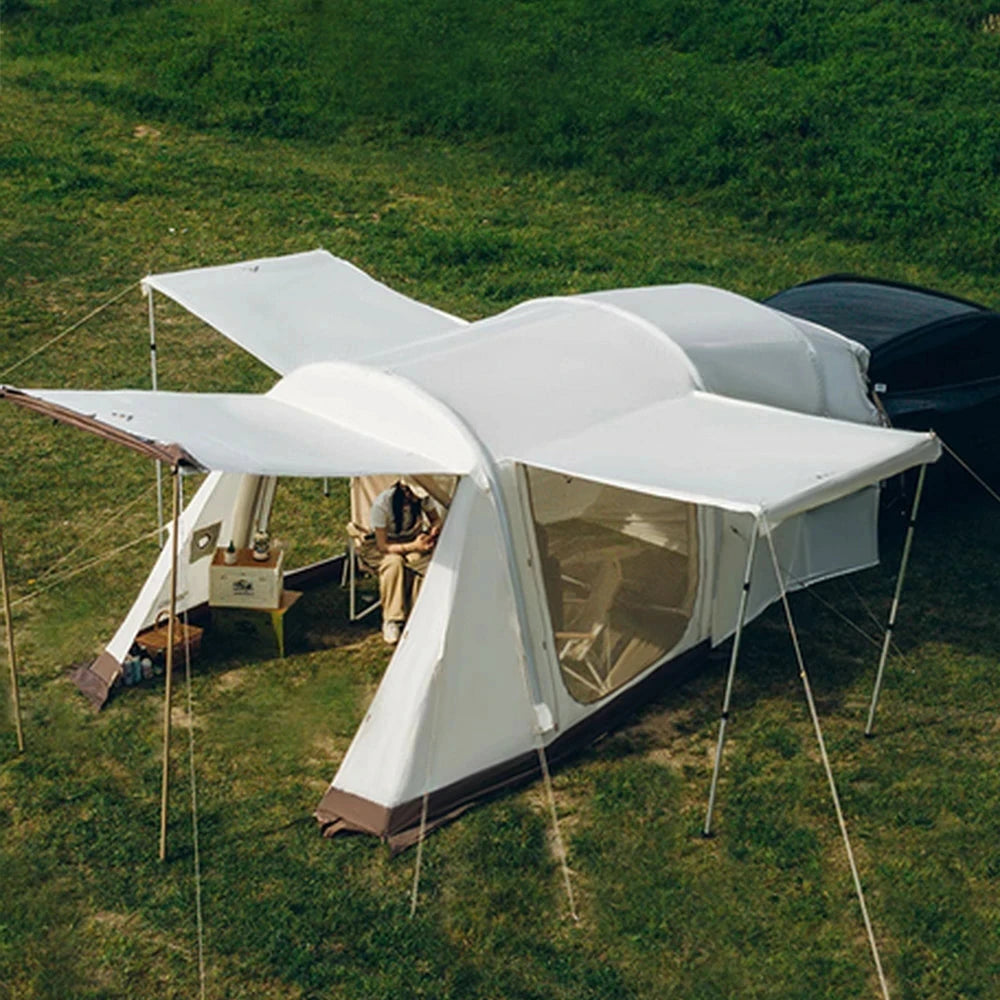 TREKKA Connectable Tunnel Camping Tent - Vehicle-Compatible Design, Spacious Multi-Room Shelter, Windproof & Waterproof Outdoor Setup - White