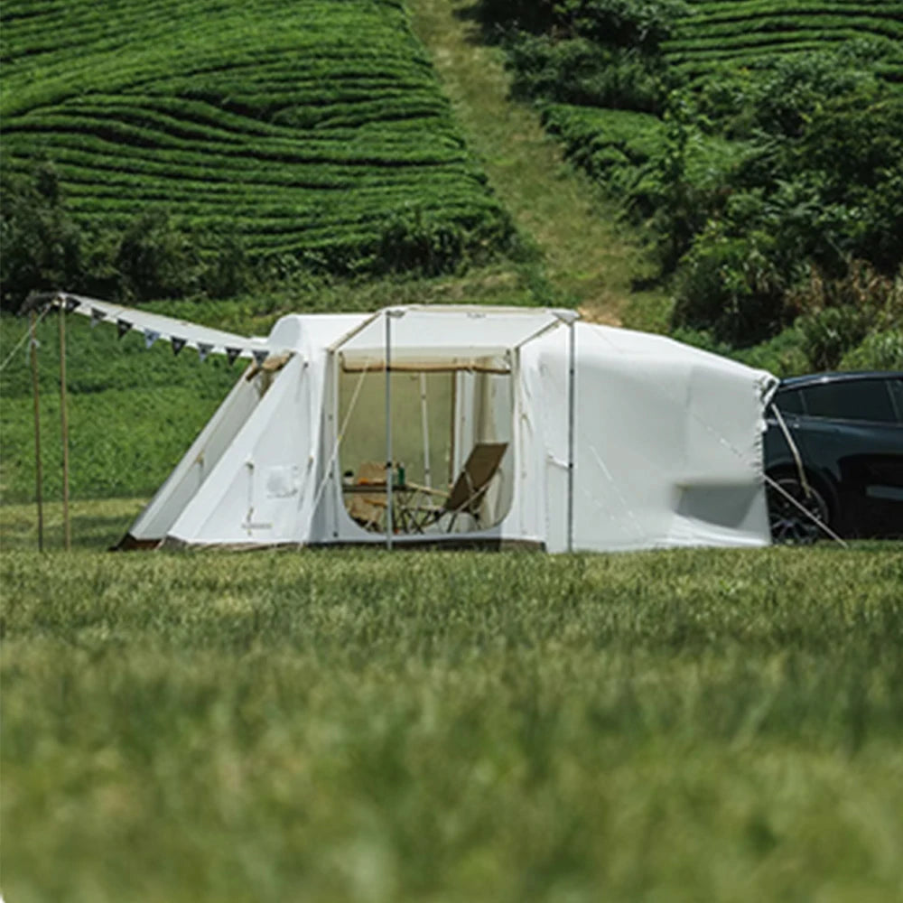 TREKKA Connectable Tunnel Camping Tent - Vehicle-Compatible Design, Spacious Multi-Room Shelter, Windproof & Waterproof Outdoor Setup - White