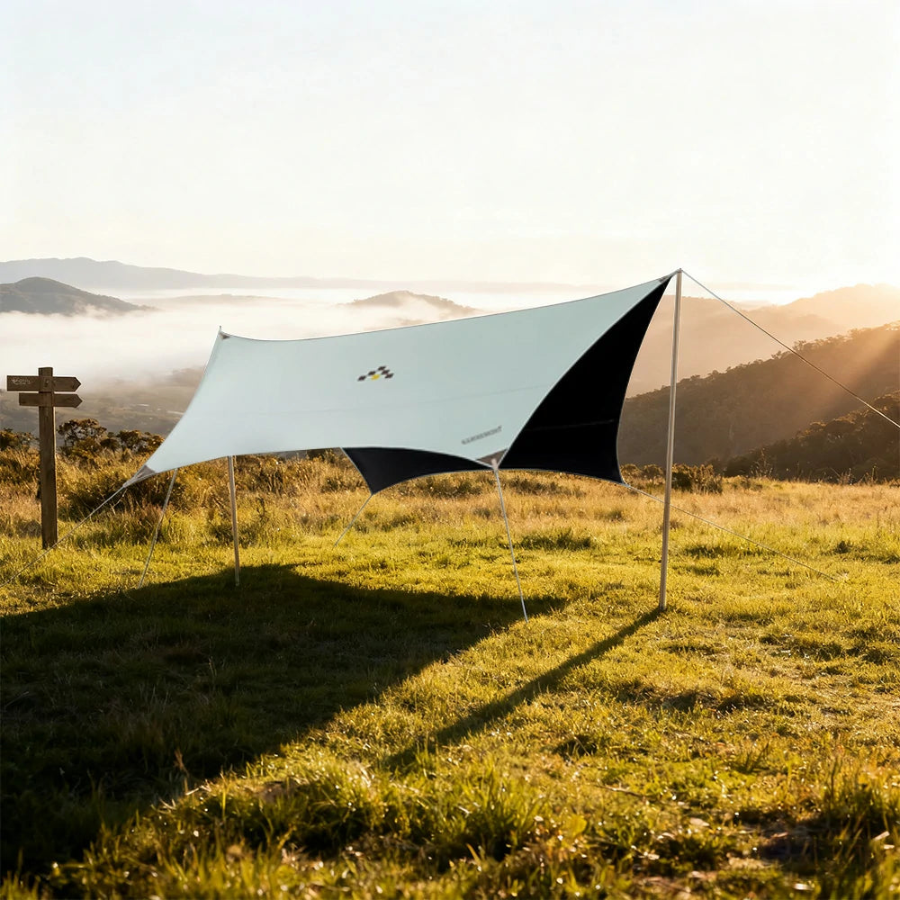 TREKKA 20 Square Meter Hexagonal Blackout Canopy - UPF50 Plus Sun Protection, 2.45m High Poles, Tear-Resistant 210D Oxford Shade Shelter - Mint Green