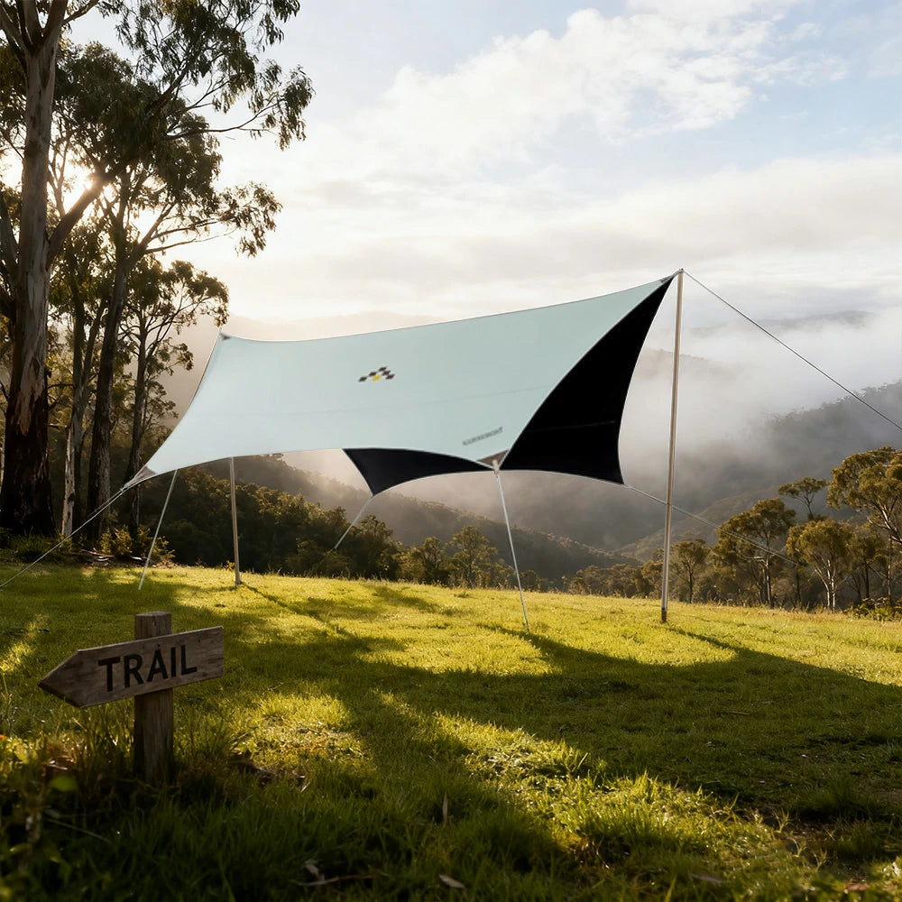 TREKKA 20 Square Meter Hexagonal Blackout Canopy - UPF50 Plus Sun Protection, 2.45m High Poles, Tear-Resistant 210D Oxford Shade Shelter - Mint Green