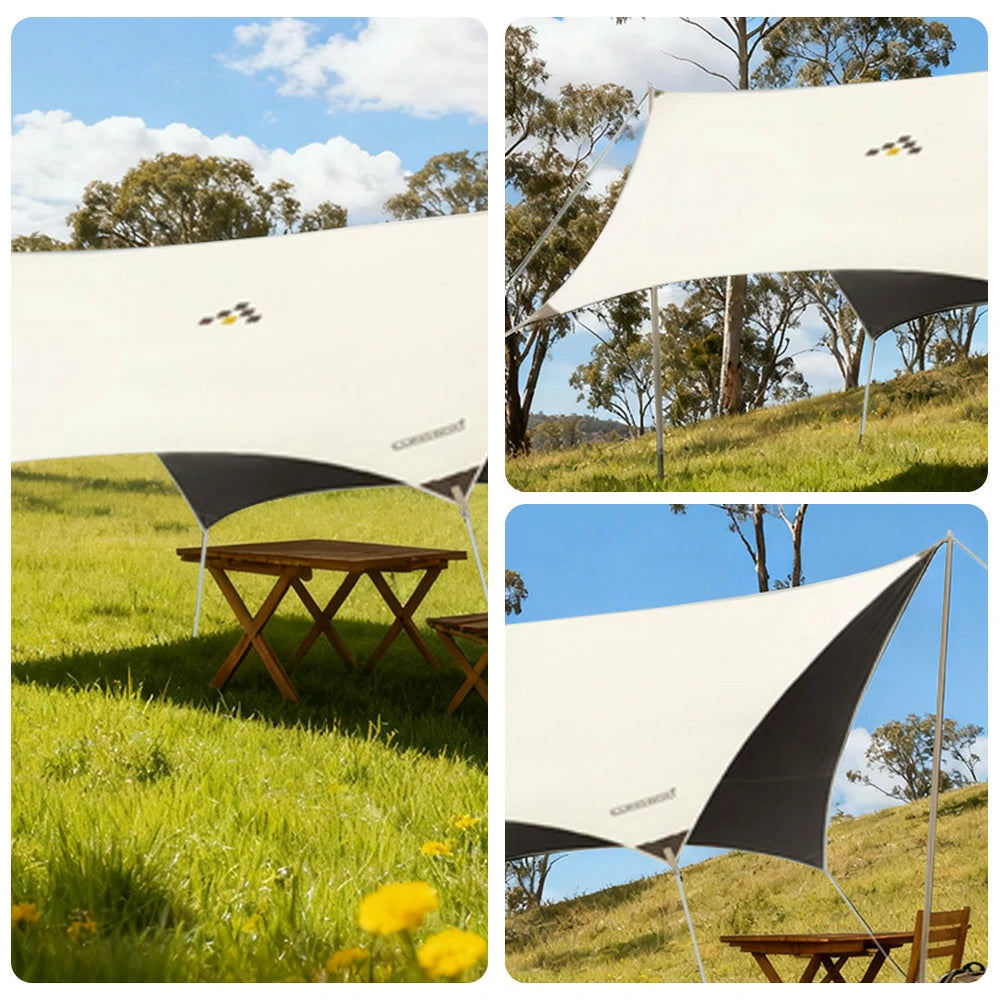TREKKA 20 Square Meter Hexagonal Blackout Canopy - UPF50 Plus Sun Protection, 2.45m High Poles, Tear-Resistant 210D Oxford Shade Shelter - Beige