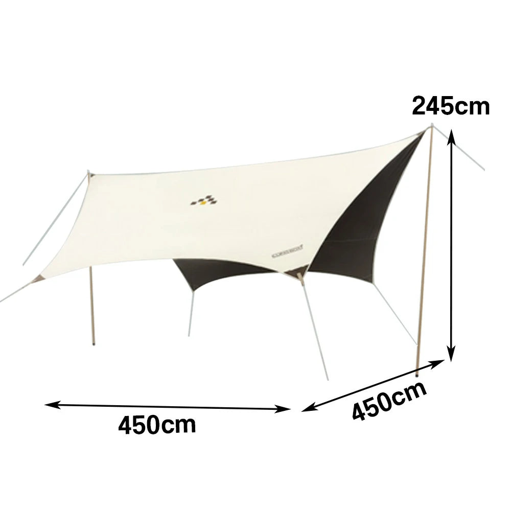 TREKKA 20 Square Meter Hexagonal Blackout Canopy - UPF50 Plus Sun Protection, 2.45m High Poles, Tear-Resistant 210D Oxford Shade Shelter - Beige