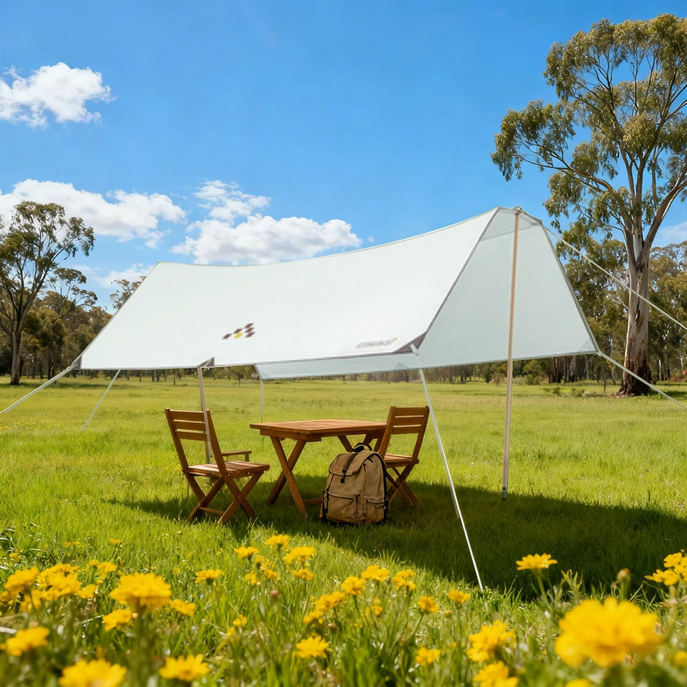 TREKKA 15 Square Meter Silver-Coated T-Wing Canopy - UPF50 Plus Sun Protection, 2.1m High Poles, Tear-Resistant 210D Oxford Shade Shelter - Mint Green