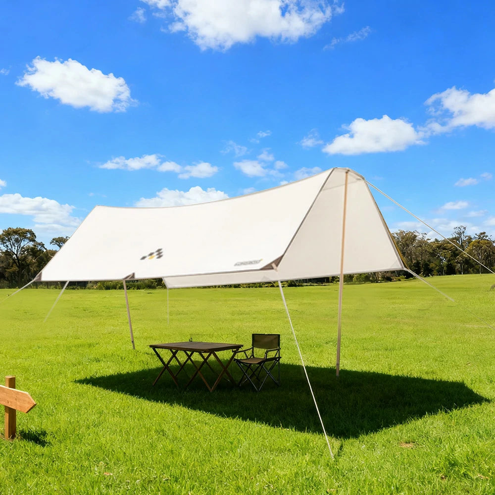 TREKKA 15 Square Meter Silver-Coated T-Wing Canopy - UPF50 Plus Sun Protection, 2.1m High Poles, Tear-Resistant 210D Oxford Shade Shelter - Beige