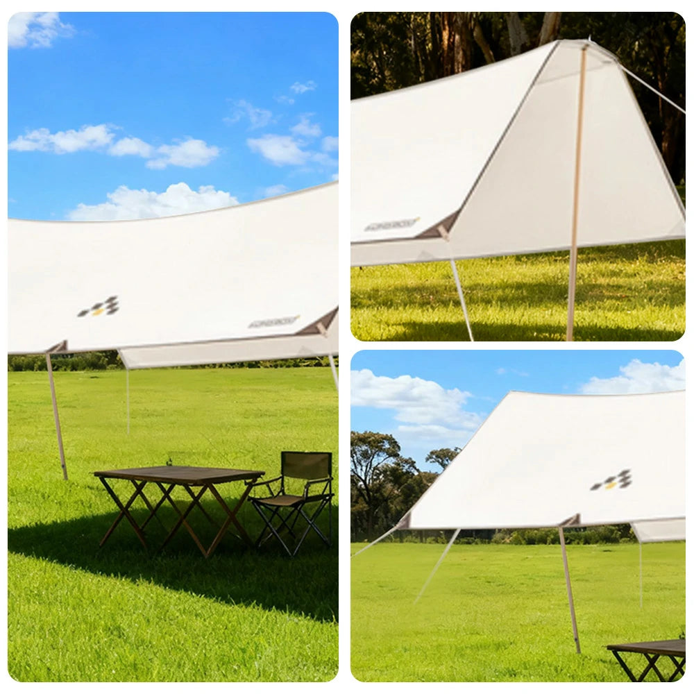 TREKKA 15 Square Meter Silver-Coated T-Wing Canopy - UPF50 Plus Sun Protection, 2.1m High Poles, Tear-Resistant 210D Oxford Shade Shelter - Beige