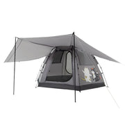 TREKKA Auto-Open Camping Tent with Extended Front Canopy - Fast Setup, Fiberglass Poles, Spacious 4-6 Person Shelter - Elephant Grey