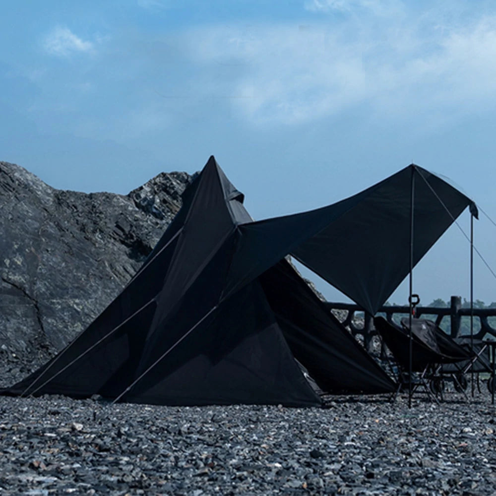 TREKKA Pole-Free Pyramid Camping Tent with Silver-Coated Fabric - Spacious Interior, Sun & Rain Protection, Multi-Setup Shelter - Silver