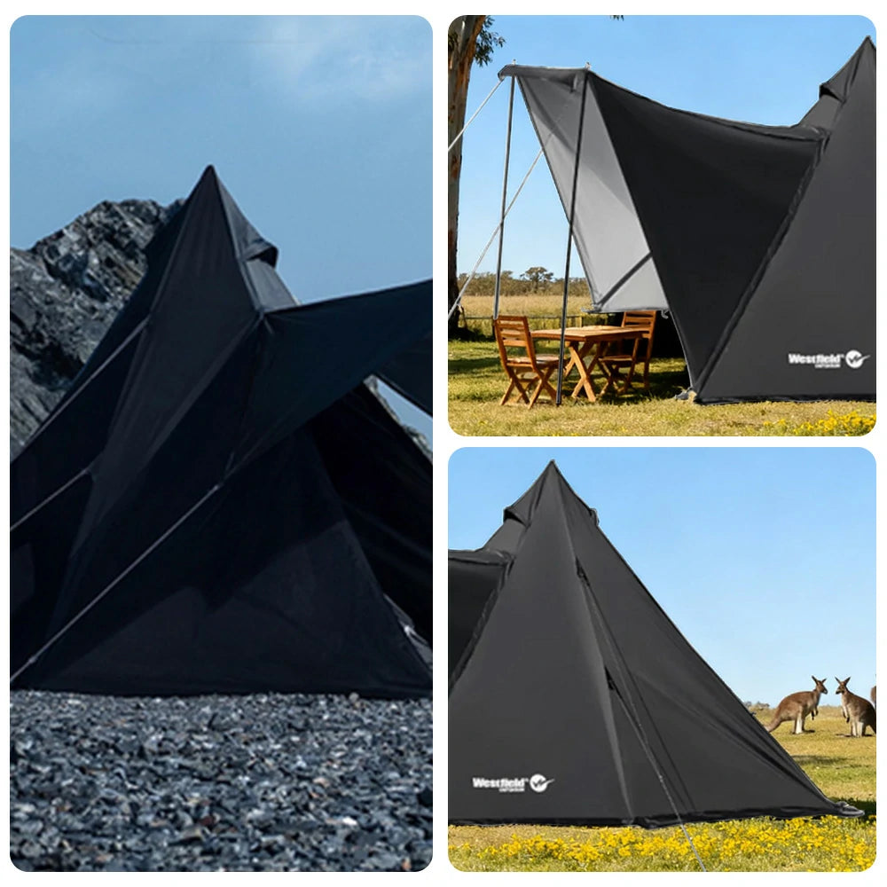 TREKKA Pole-Free Pyramid Camping Tent with Silver-Coated Fabric - Spacious Interior, Sun & Rain Protection, Multi-Setup Shelter - Silver