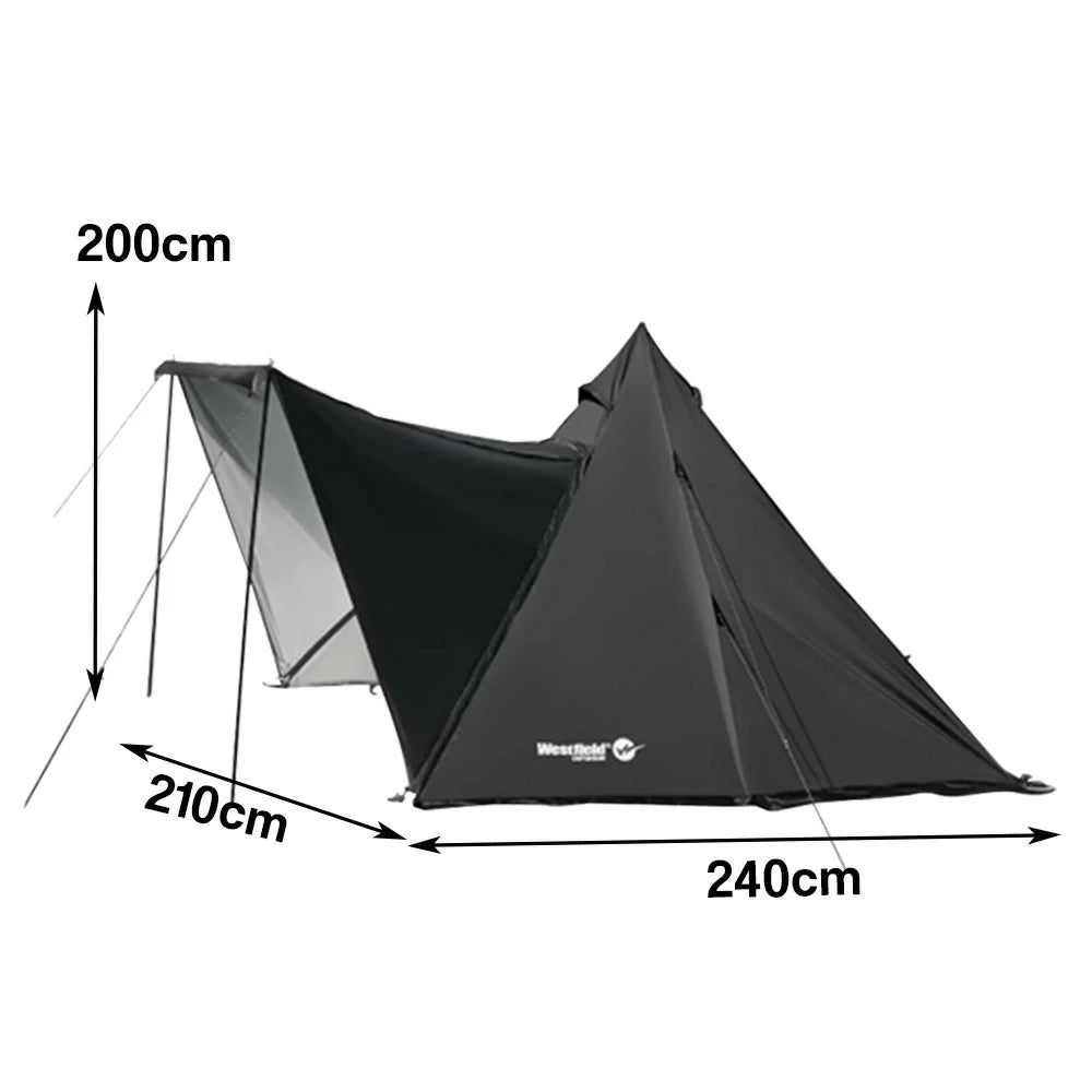 TREKKA Pole-Free Pyramid Camping Tent with Silver-Coated Fabric - Spacious Interior, Sun & Rain Protection, Multi-Setup Shelter - Silver