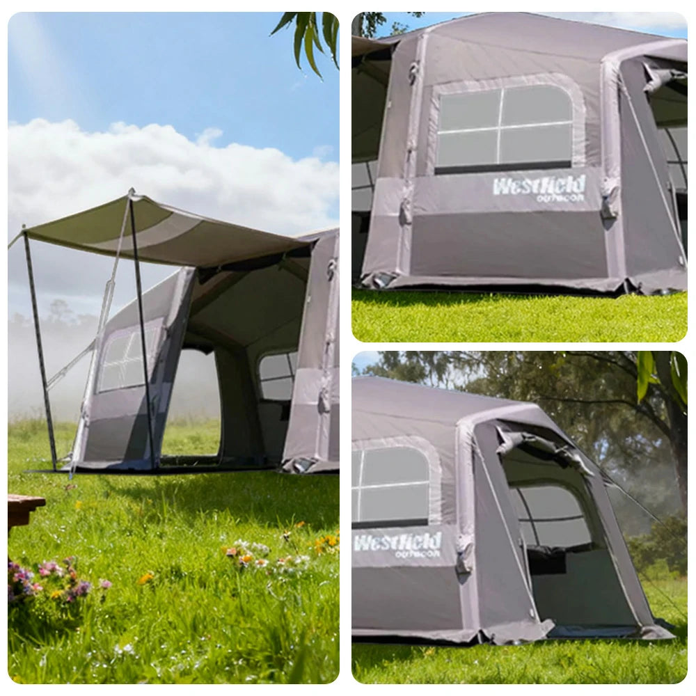 TREKKA Inflatable Tunnel Camping Tent with 21 Sq. m Extra-Large Space and Stove Jack - Fast Setup, Family & Winter Camping Shelter - Grey