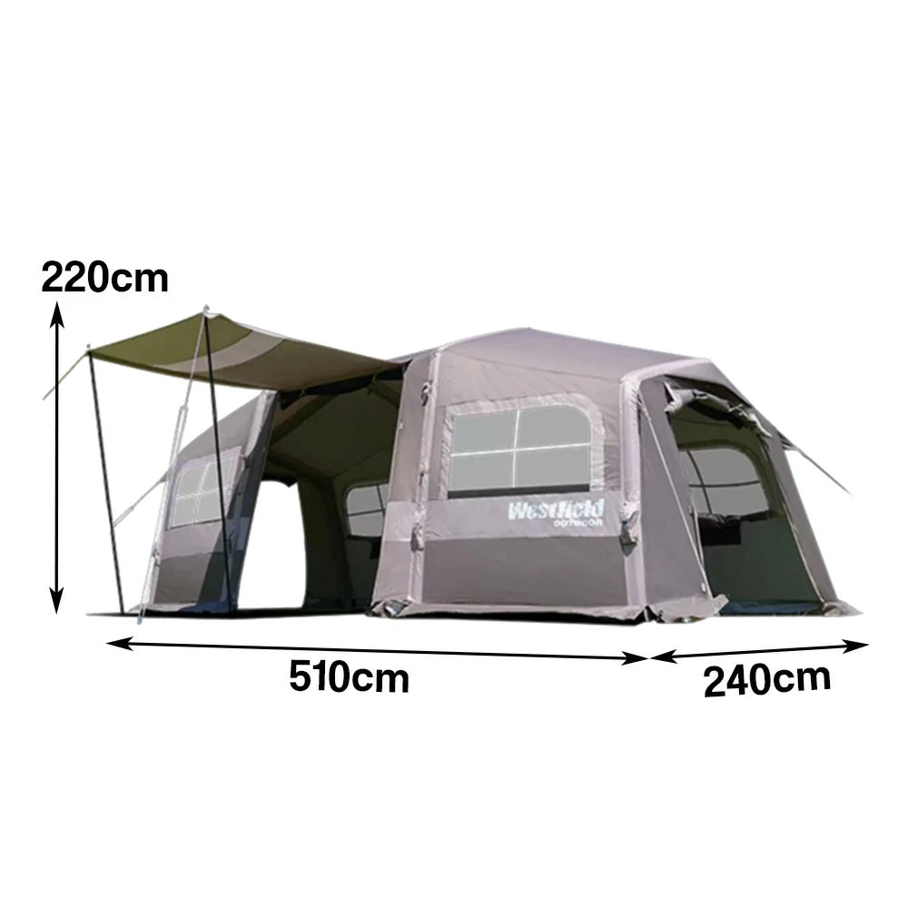 TREKKA Inflatable Tunnel Camping Tent with 21 Sq. m Extra-Large Space and Stove Jack - Fast Setup, Family & Winter Camping Shelter - Grey