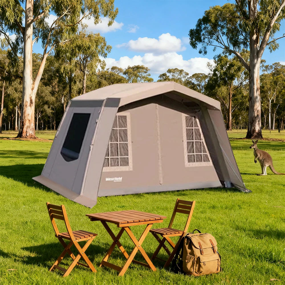 TREKKA Travel Inflatable Camping Tent with 11 Sq. m Spacious Interior - Fast Setup, Includes Air Pump, Lightweight Outdoor Shelter - Grey