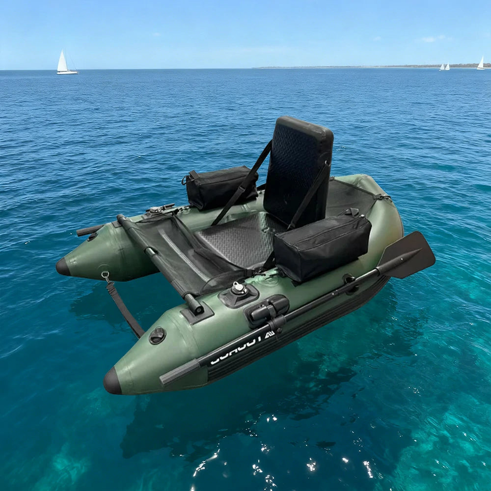 TREKKA Inflatable Kayak - Dual Air Chamber System, Durable PVC, High-Back Support Chair, Perfect for Sea & Lake Fishing - Green