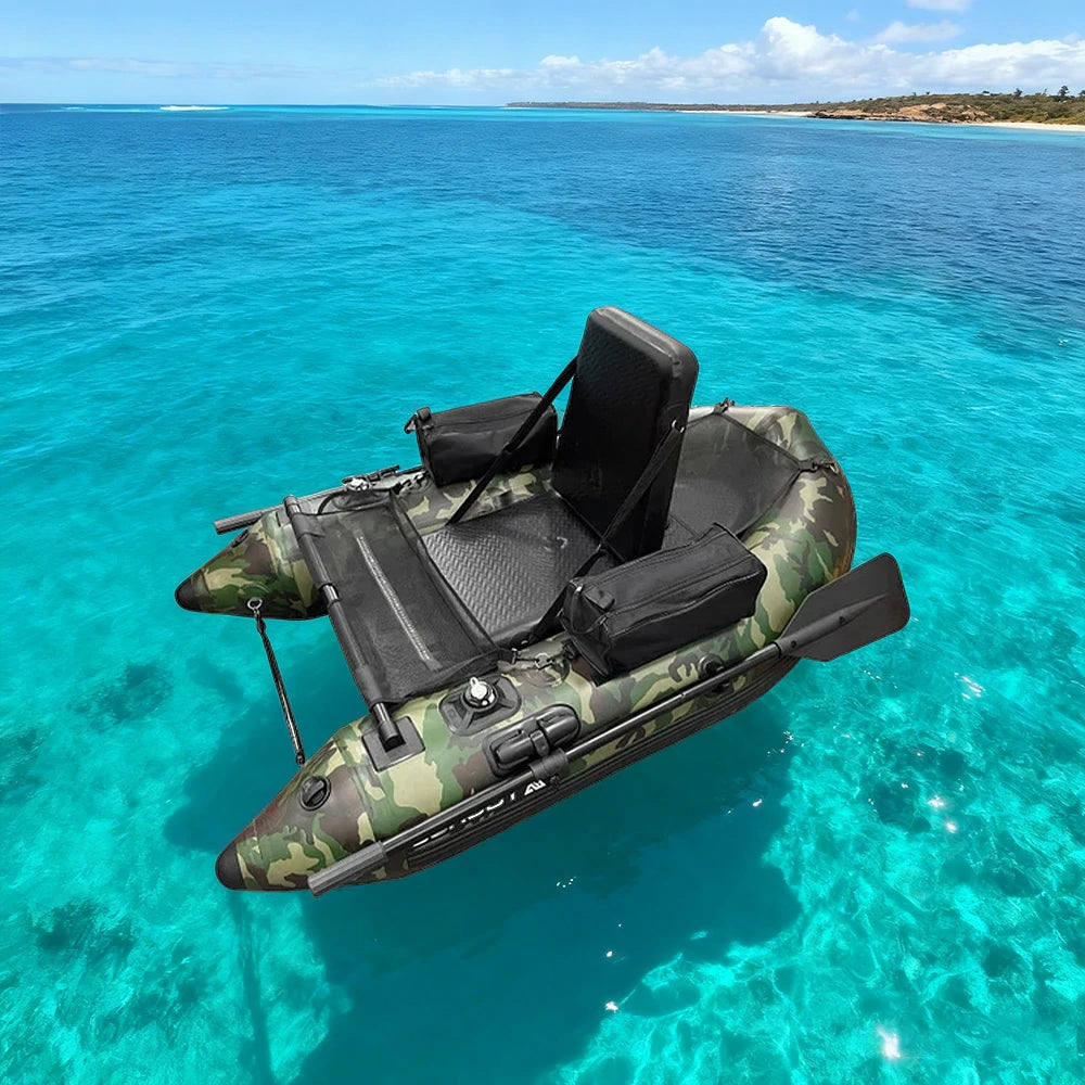 TREKKA Inflatable Kayak - Dual Air Chamber System, Durable PVC, High-Back Support Chair, Perfect for Sea & Lake Fishing - Camouflage