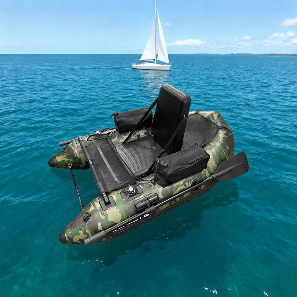 TREKKA Inflatable Kayak - Dual Air Chamber System, Durable PVC, High-Back Support Chair, Perfect for Sea & Lake Fishing - Camouflage