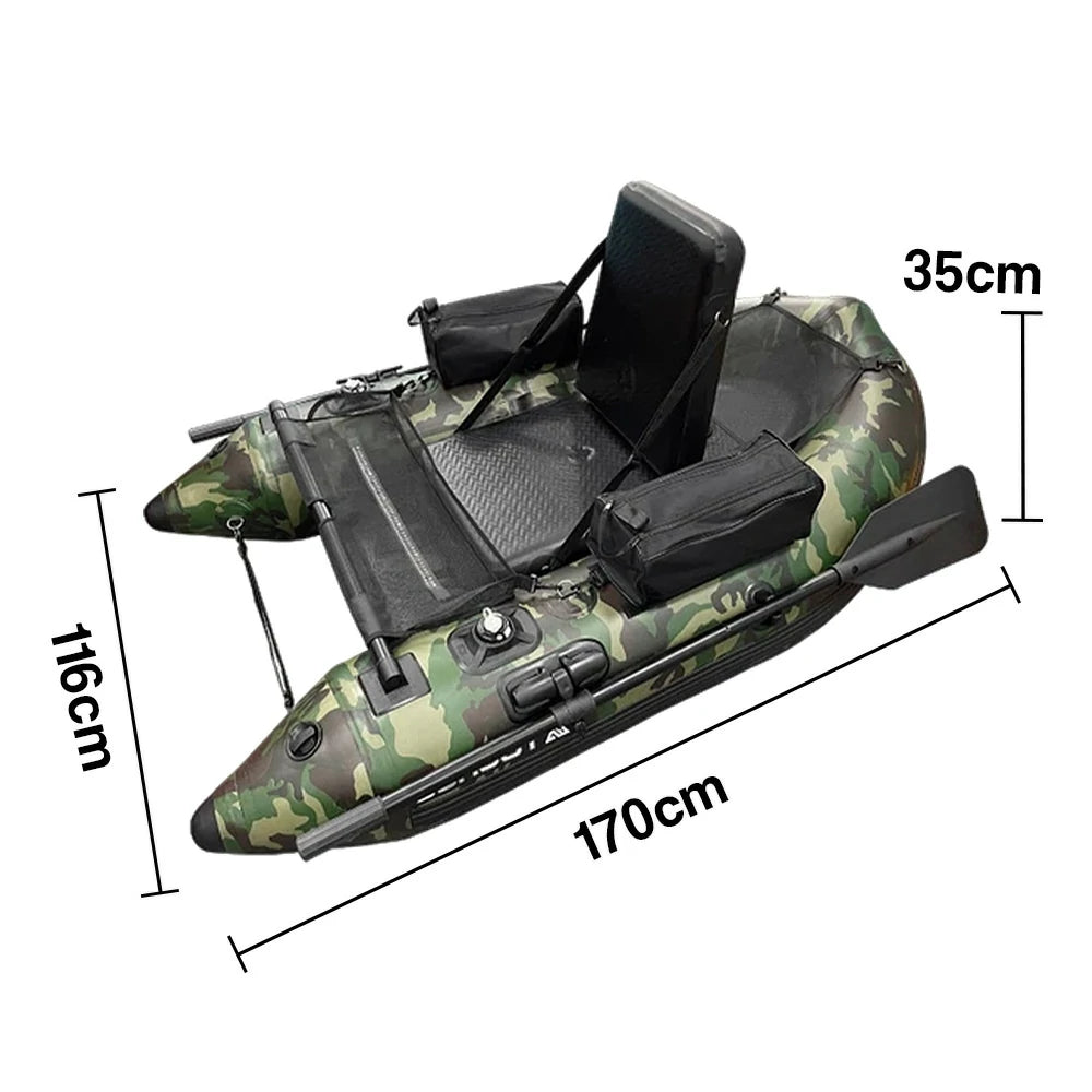 TREKKA Inflatable Kayak - Dual Air Chamber System, Durable PVC, High-Back Support Chair, Perfect for Sea & Lake Fishing - Camouflage