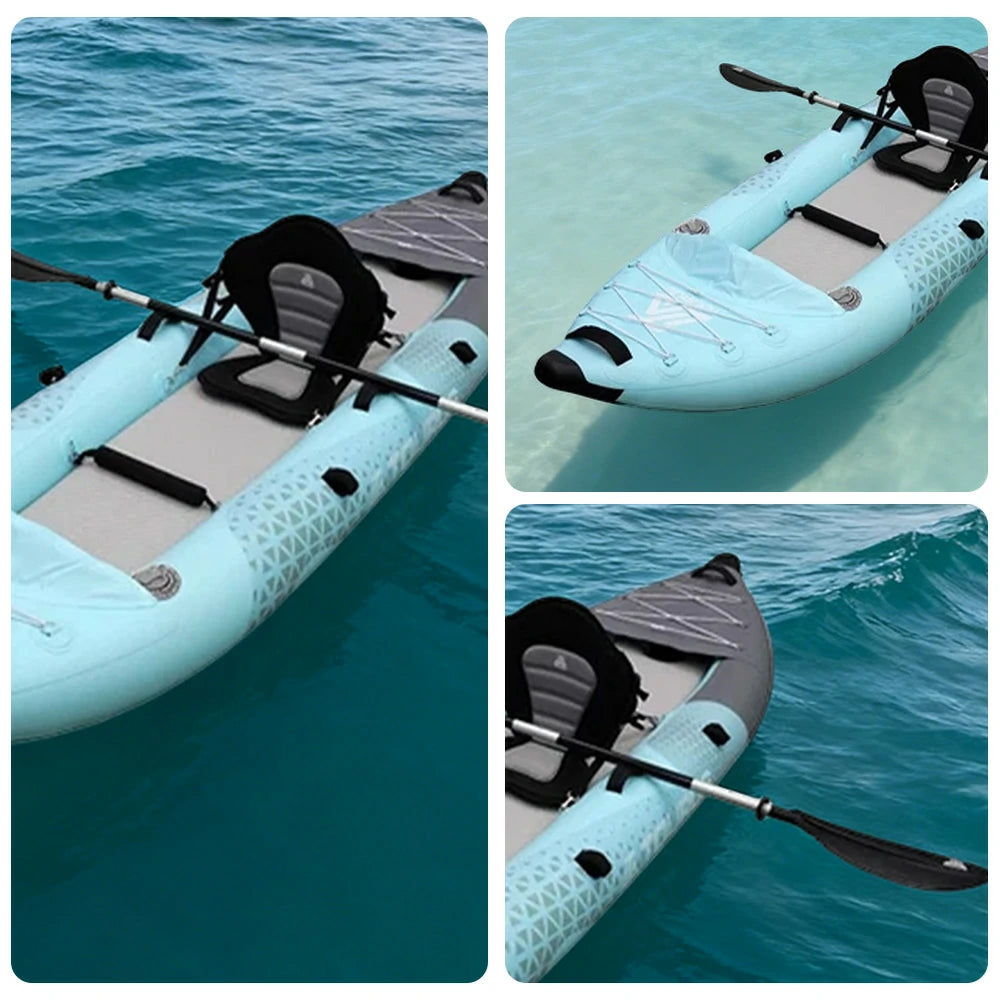 TREKKA 328/388/420cm Inflatable Kayak Elastic Seat, Durable PVC, High-Pressure Valve, Quick-Release Fins, Ideal for Sea & Lake Fishing - Blue