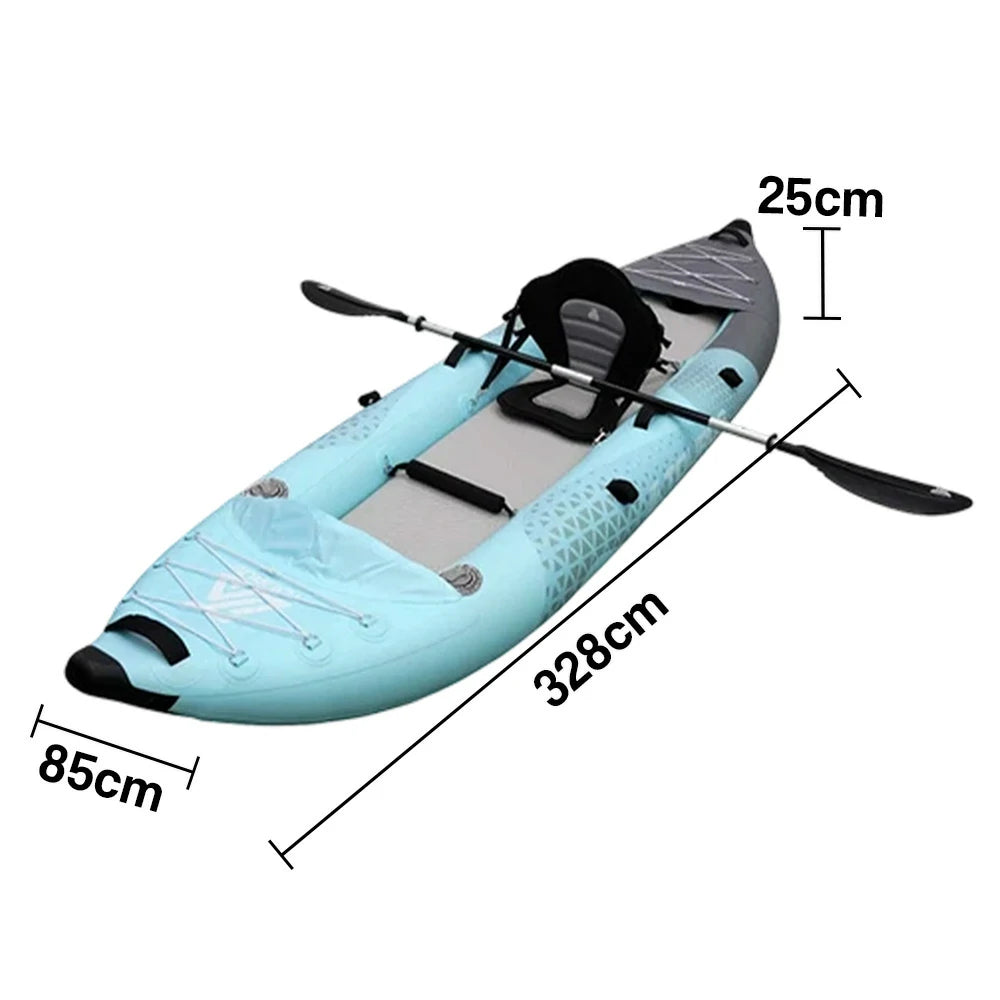 TREKKA 328/388/420cm Inflatable Kayak Elastic Seat, Durable PVC, High-Pressure Valve, Quick-Release Fins, Ideal for Sea & Lake Fishing - Blue