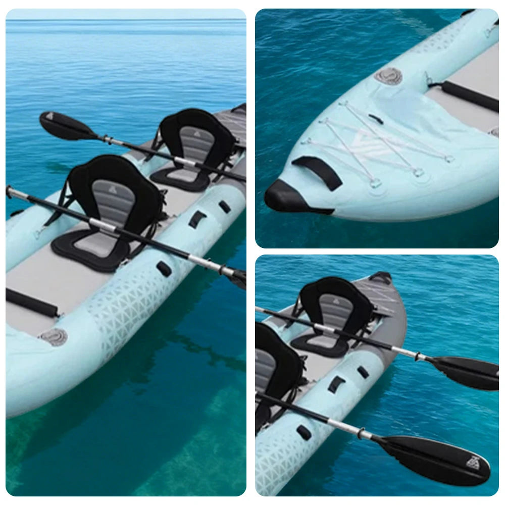 TREKKA 328/388/420cm Inflatable Kayak Elastic Seat, Durable PVC, High-Pressure Valve, Quick-Release Fins, Ideal for Sea & Lake Fishing - Blue