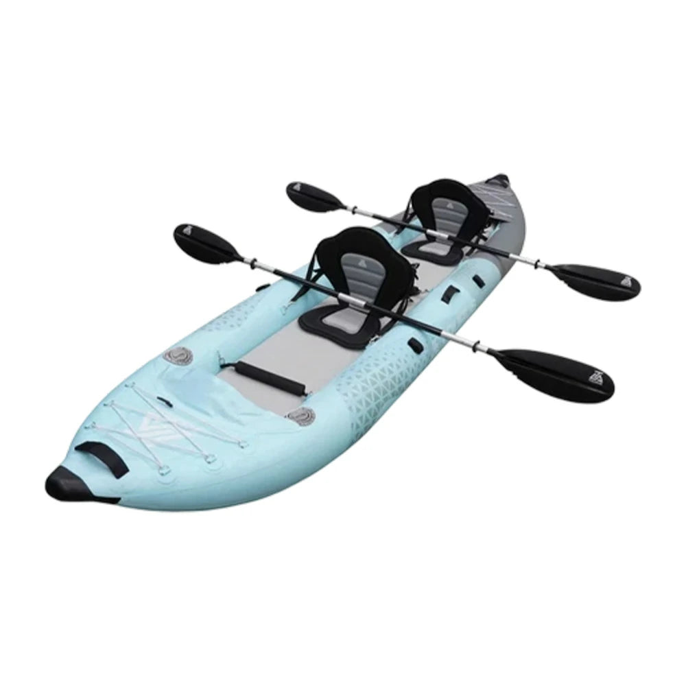 TREKKA 328/388/420cm Inflatable Kayak Elastic Seat, Durable PVC, High-Pressure Valve, Quick-Release Fins, Ideal for Sea & Lake Fishing - Blue