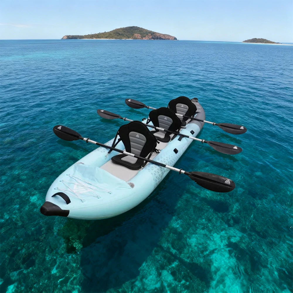 TREKKA 328/388/420cm Inflatable Kayak Elastic Seat, Durable PVC, High-Pressure Valve, Quick-Release Fins, Ideal for Sea & Lake Fishing - Blue