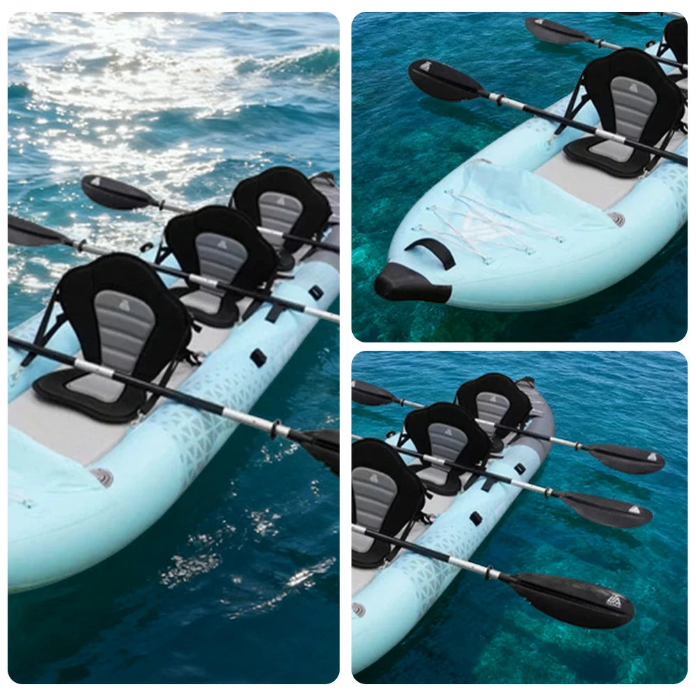 TREKKA 328/388/420cm Inflatable Kayak Elastic Seat, Durable PVC, High-Pressure Valve, Quick-Release Fins, Ideal for Sea & Lake Fishing - Blue