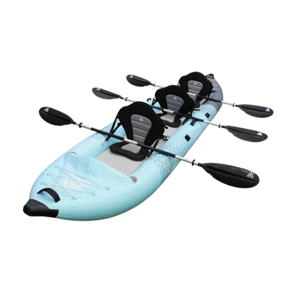 TREKKA 328/388/420cm Inflatable Kayak Elastic Seat, Durable PVC, High-Pressure Valve, Quick-Release Fins, Ideal for Sea & Lake Fishing - Blue