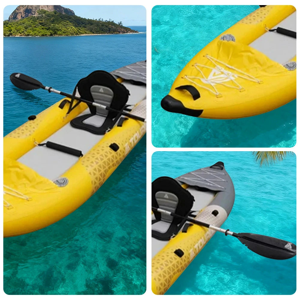 TREKKA 328/388/420cm Inflatable Kayak Elastic Seat, Durable PVC, High-Pressure Valve, Quick-Release Fins, Ideal for Sea & Lake Fishing - Yellow
