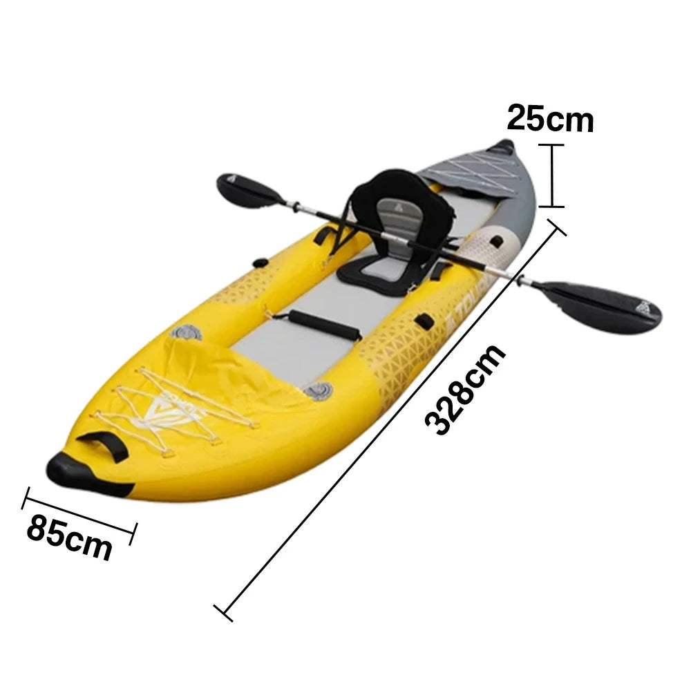 TREKKA 328/388/420cm Inflatable Kayak Elastic Seat, Durable PVC, High-Pressure Valve, Quick-Release Fins, Ideal for Sea & Lake Fishing - Yellow